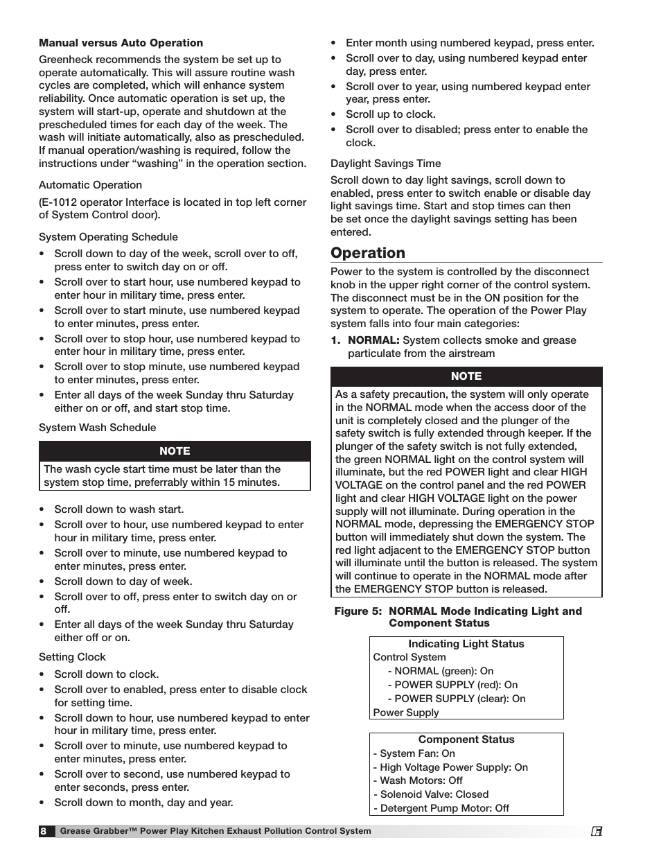 Operation | Greenheck Fan Grease Grabber Power Play Kitchen Exhaust Pollution Control System 474754 User Manual | Page 8 / 16