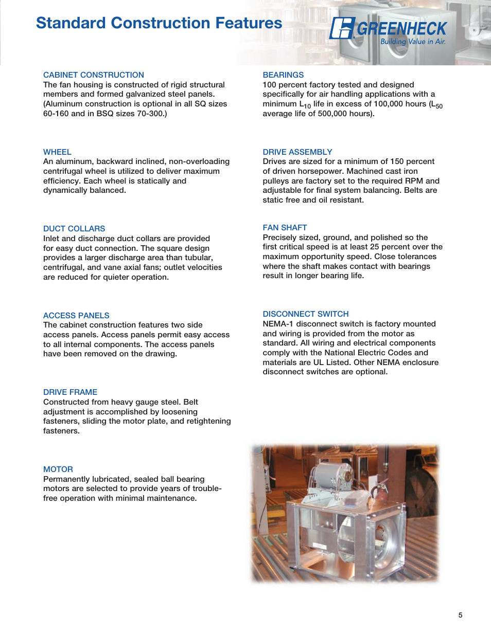 Standard construction features | Greenheck Fan SQ User Manual | Page 5 / 44