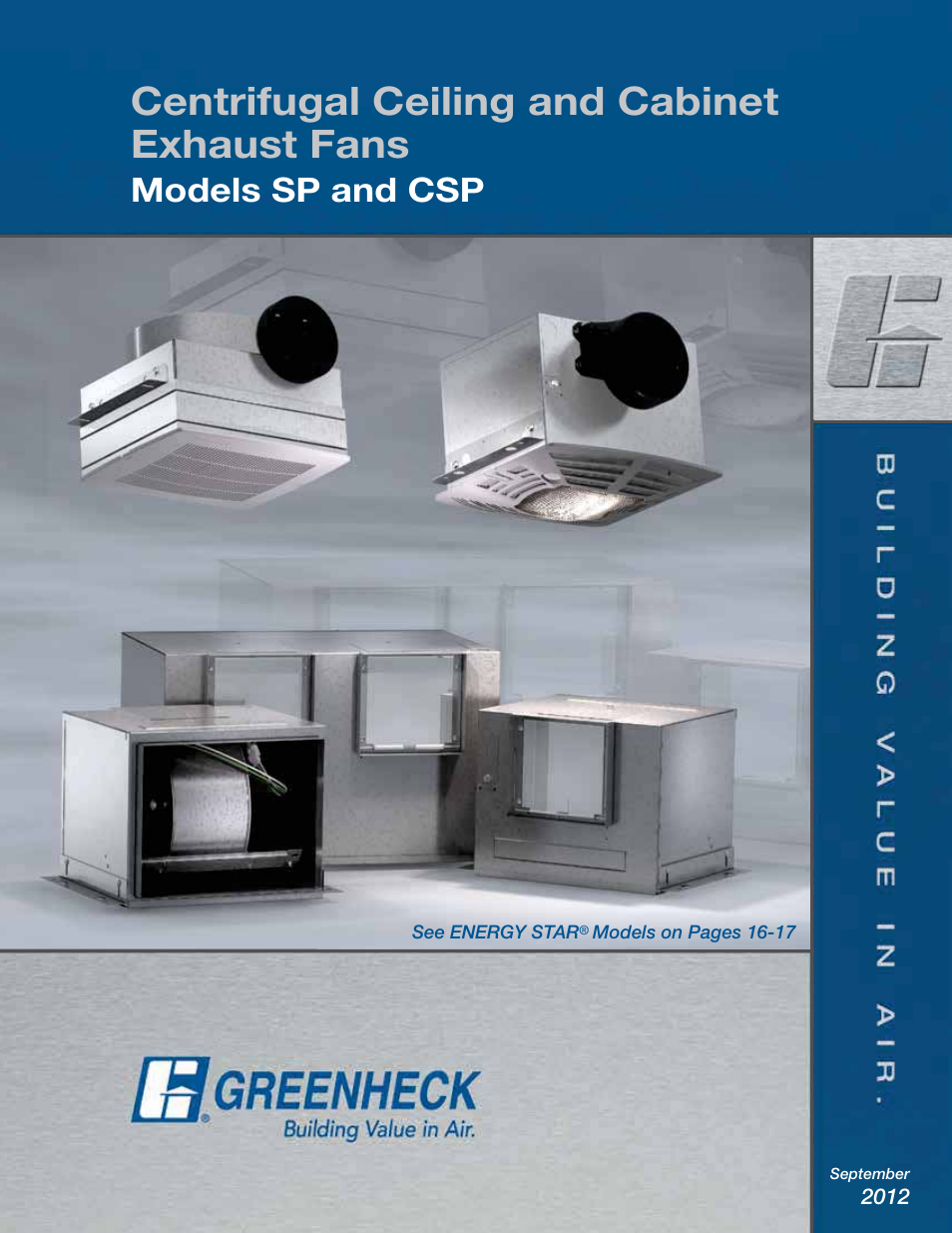 Greenheck Fan Centrifugal Ceiling and Cabinet Exhaust Fans CSP User Manual | 24 pages