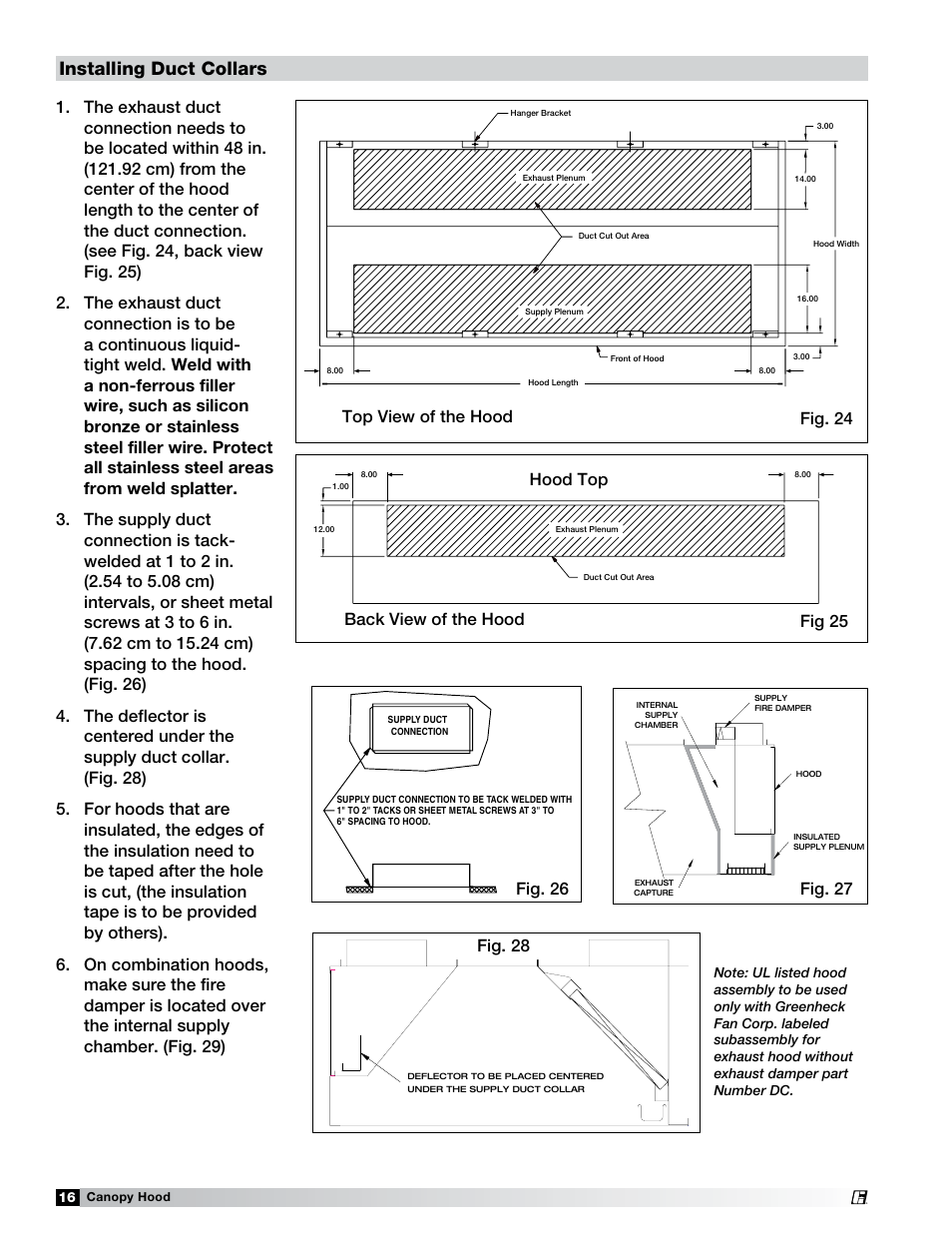 Installing duct collars | Greenheck Fan 452413 User Manual | Page 16 / 40