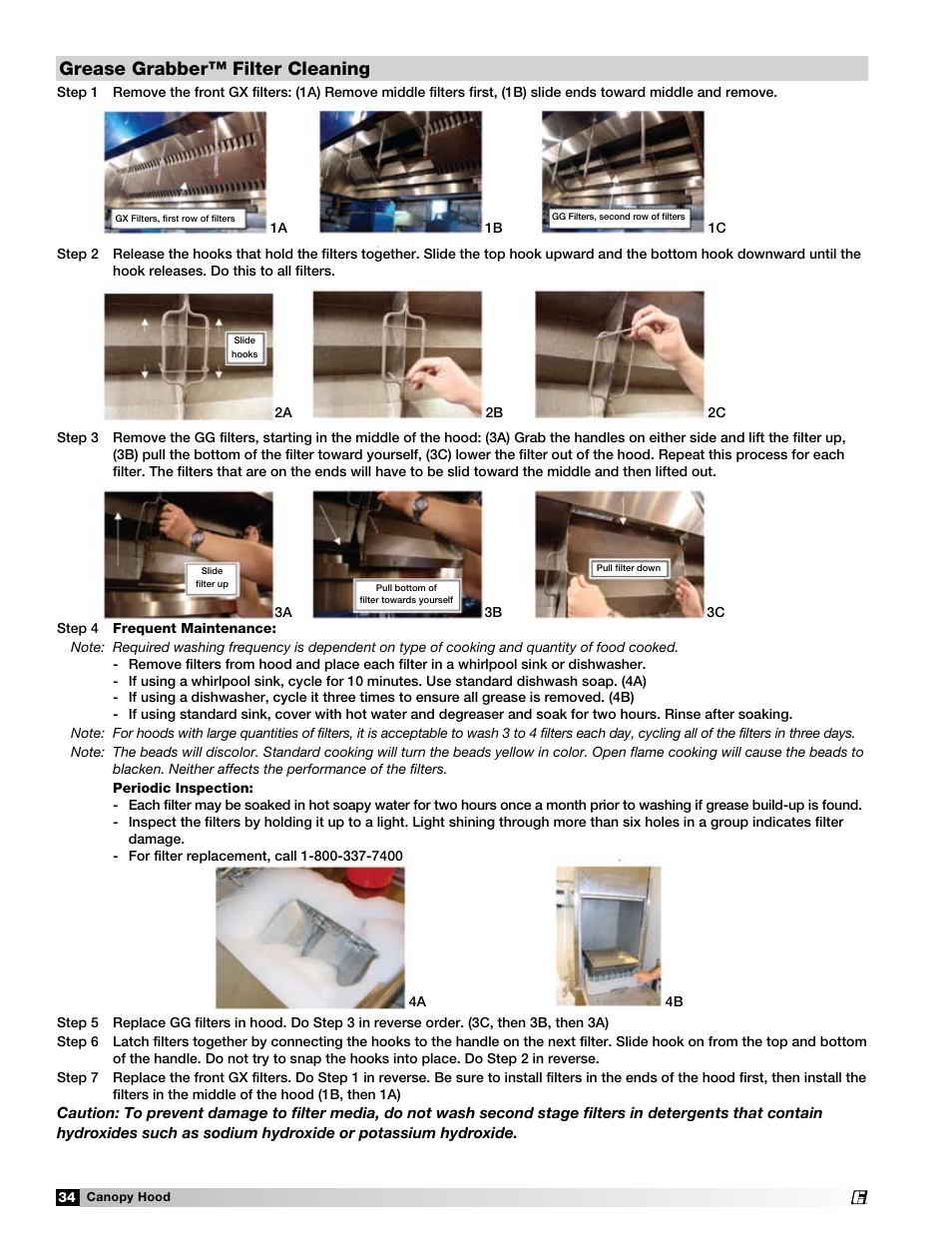 Grease grabber™ filter cleaning | Greenheck Fan 452413 User Manual | Page 34 / 40