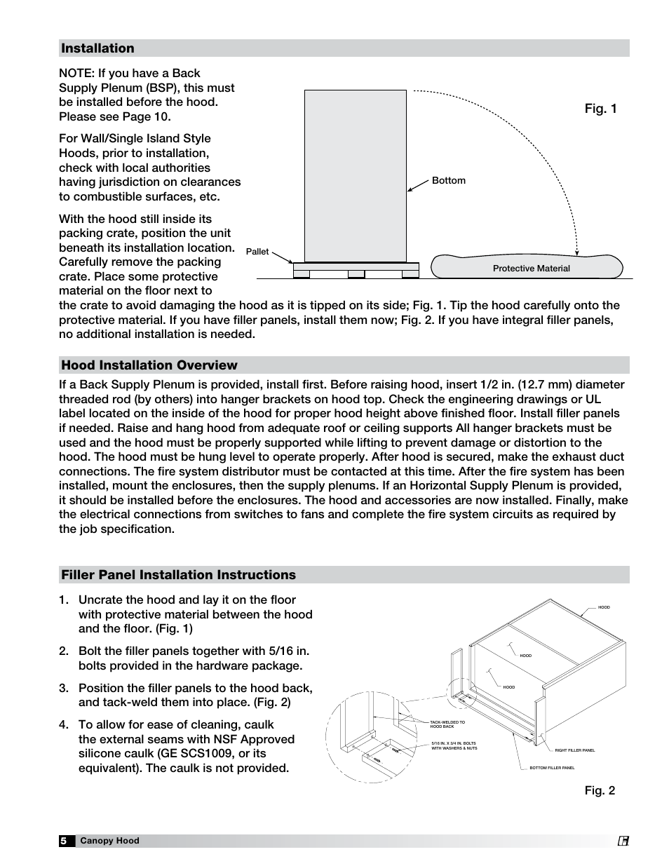 Front, Fig. 1, Hood installation overview | Greenheck Fan 452413 User Manual | Page 5 / 40