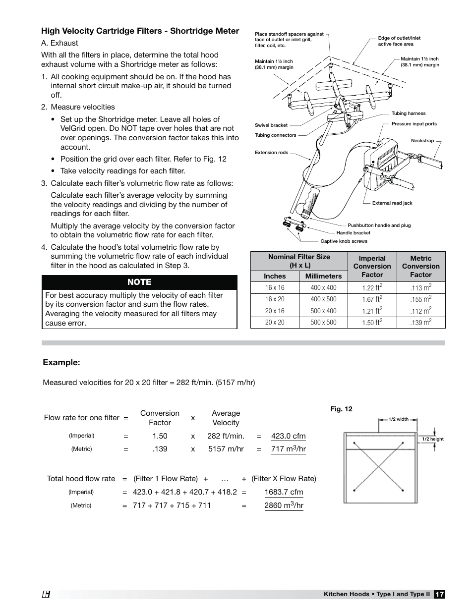 High velocity cartridge filters - shortridge meter, Example | Greenheck Fan Canopy Type Kitchen Hoods 452413 User Manual | Page 17 / 32