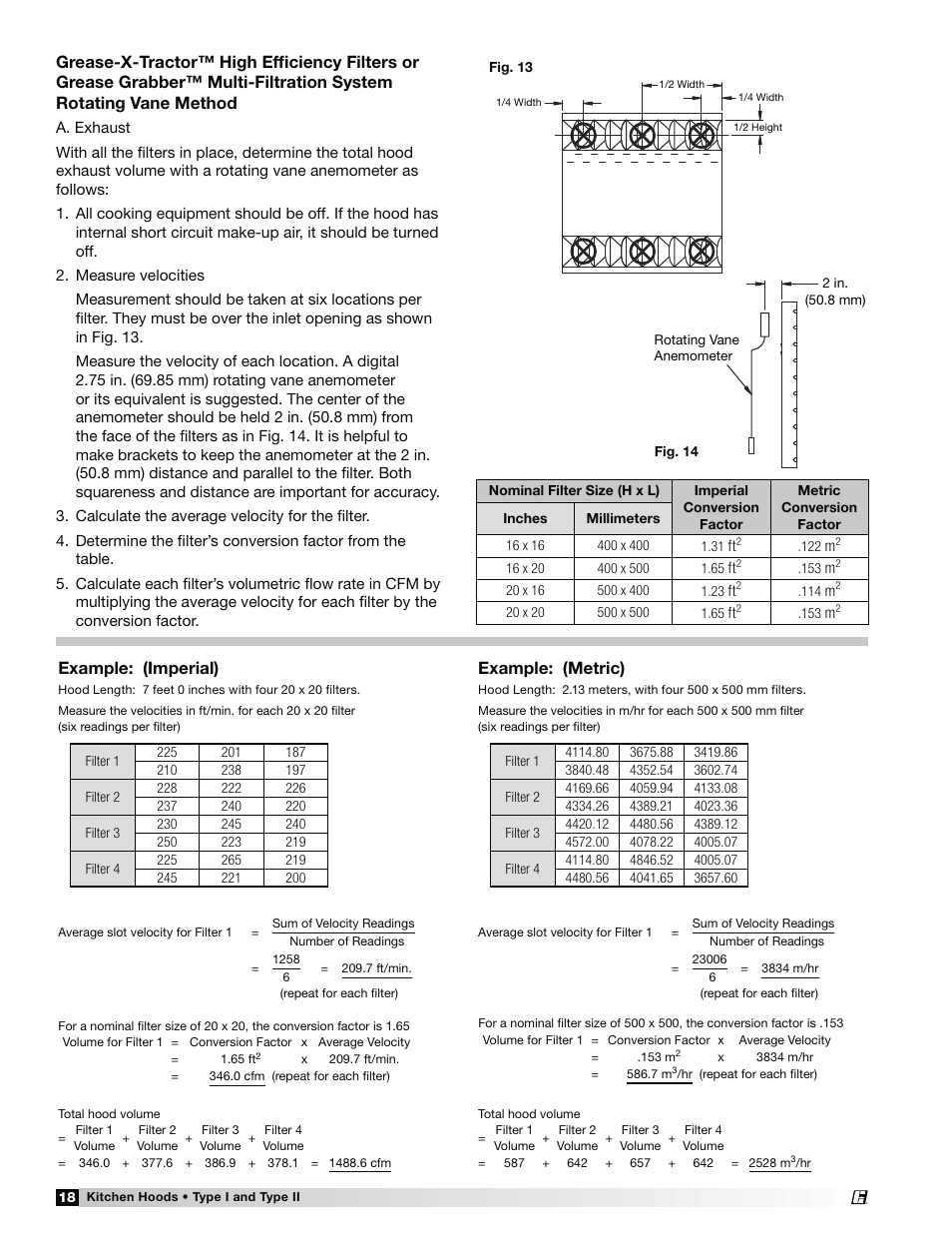 Example: (imperial), Example: (metric) | Greenheck Fan Canopy Type Kitchen Hoods 452413 User Manual | Page 18 / 32