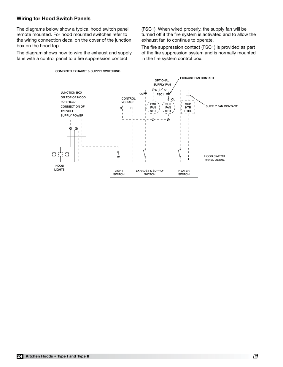 Wiring for hood switch panels | Greenheck Fan Canopy Type Kitchen Hoods 452413 User Manual | Page 24 / 32