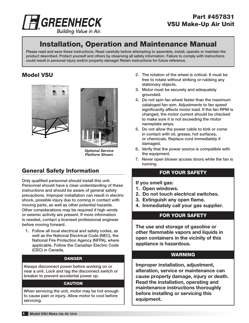 Greenheck Fan Make-Up Air Unit VSU User Manual | 24 pages