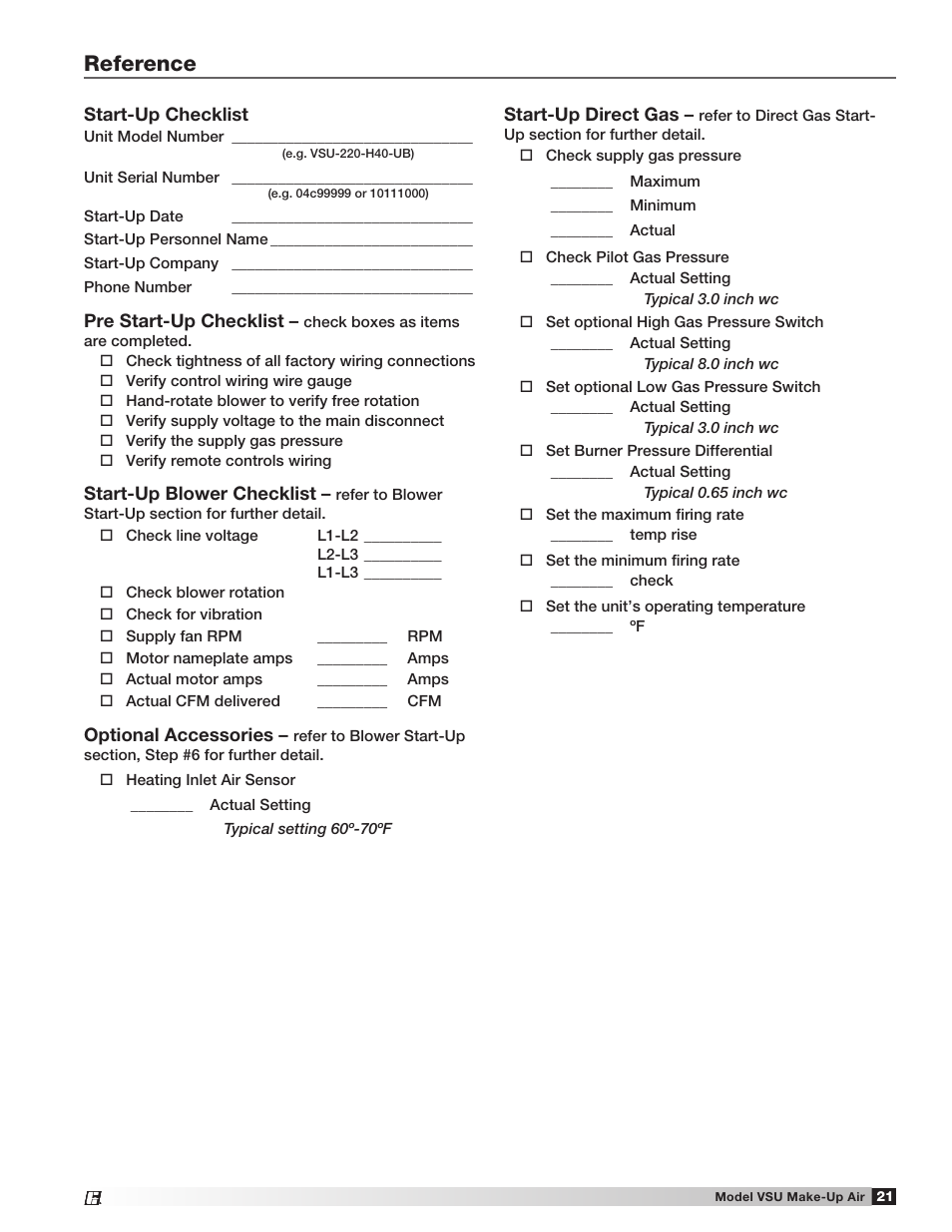 Reference | Greenheck Fan Make-Up Air Unit VSU User Manual | Page 21 / 24