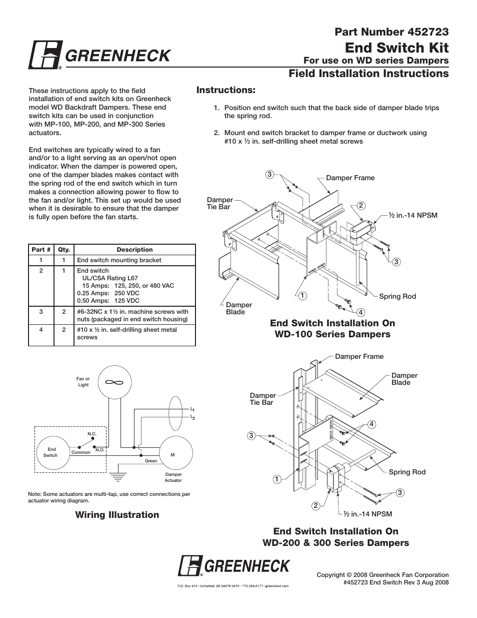 Greenheck Fan WD Series User Manual | 1 page