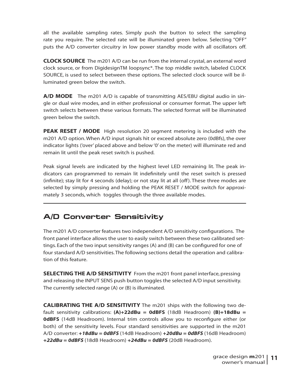 A/d converter sensitivity | Grace Digital M201 User Manual | Page 11 / 20