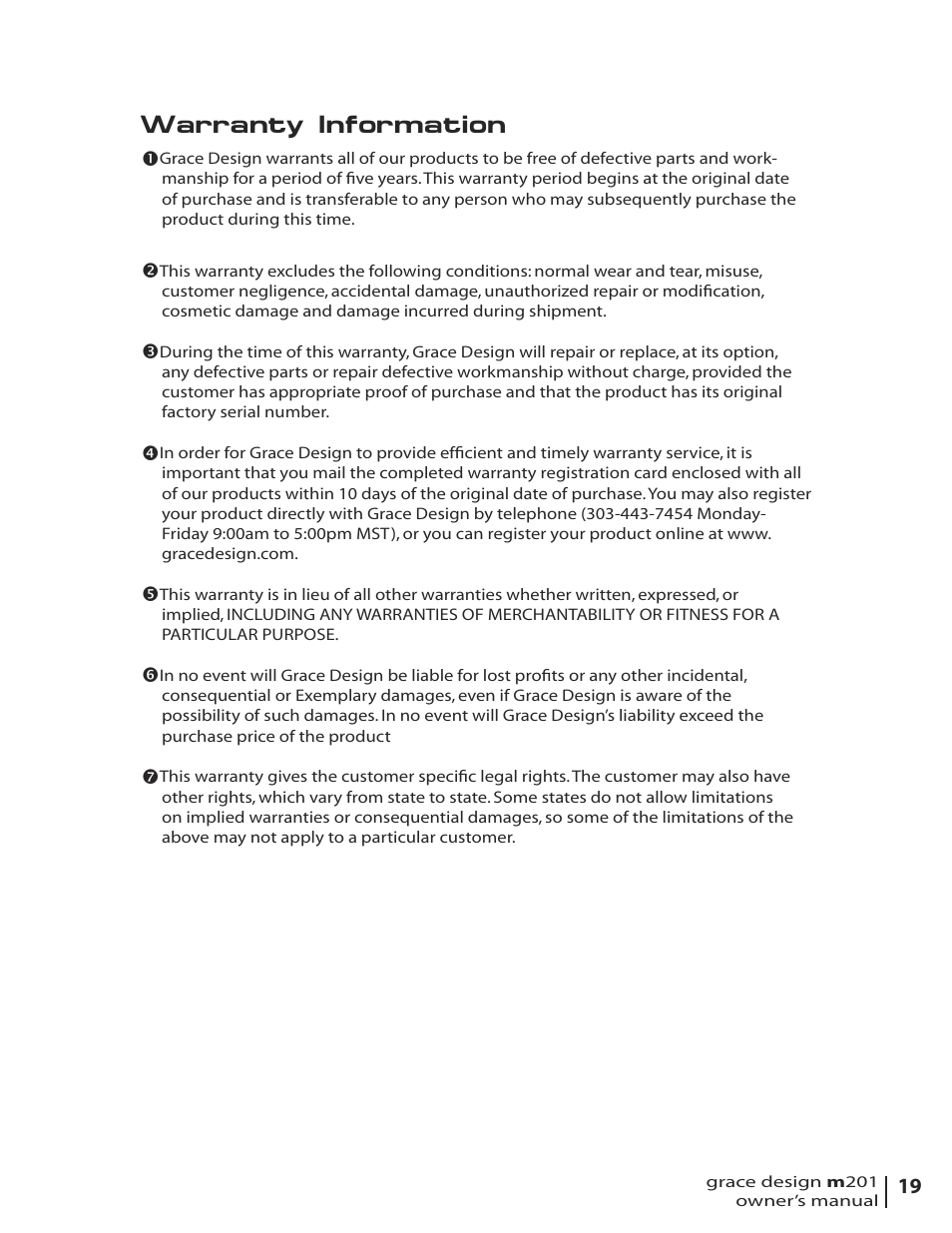 Warranty information | Grace Digital M201 User Manual | Page 19 / 20