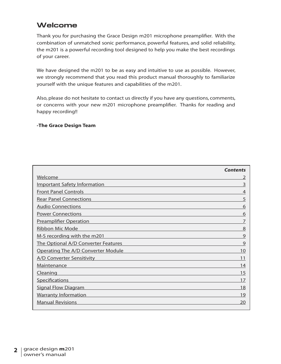 Welcome | Grace Digital M201 User Manual | Page 2 / 20