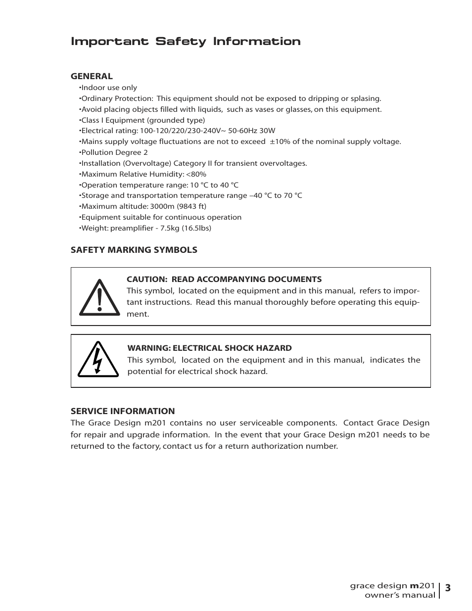 Important safety information | Grace Digital M201 User Manual | Page 3 / 20