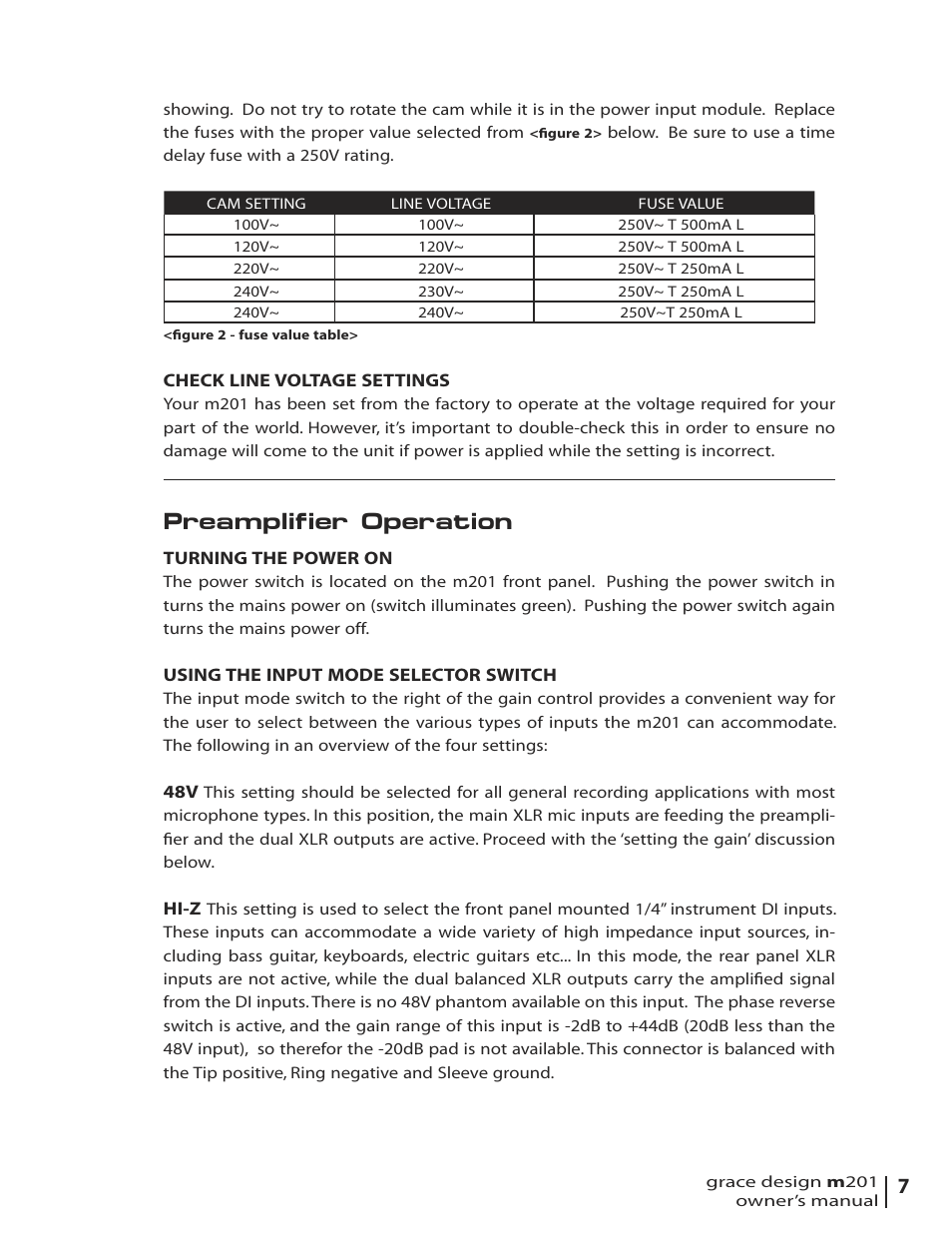 Preamplifier operation, Preampliﬁer operation | Grace Digital M201 User Manual | Page 7 / 20