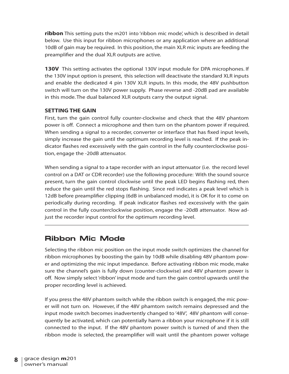 Ribbon mic mode | Grace Digital M201 User Manual | Page 8 / 20