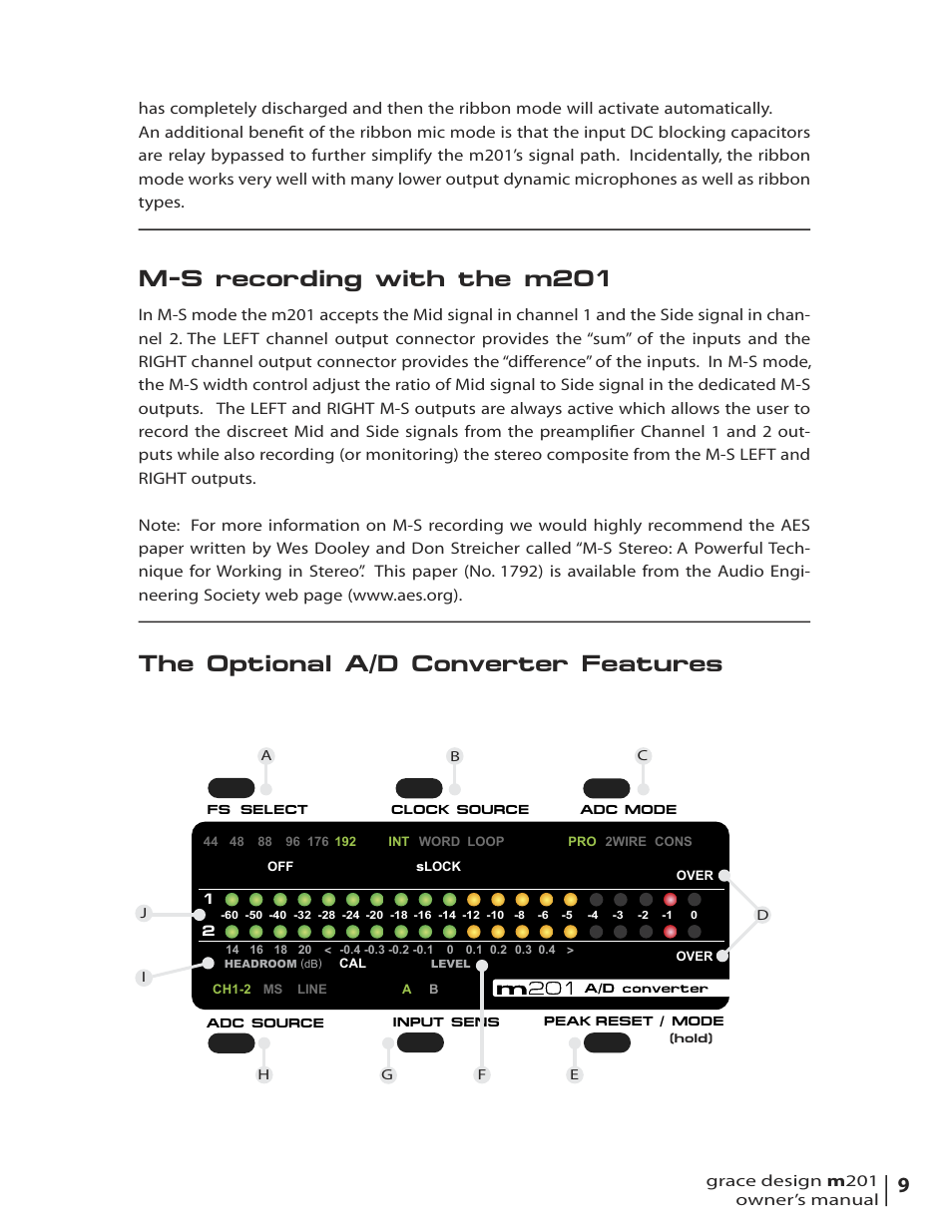 M-s recording with the m201, The optional a/d converter features | Grace Digital M201 User Manual | Page 9 / 20