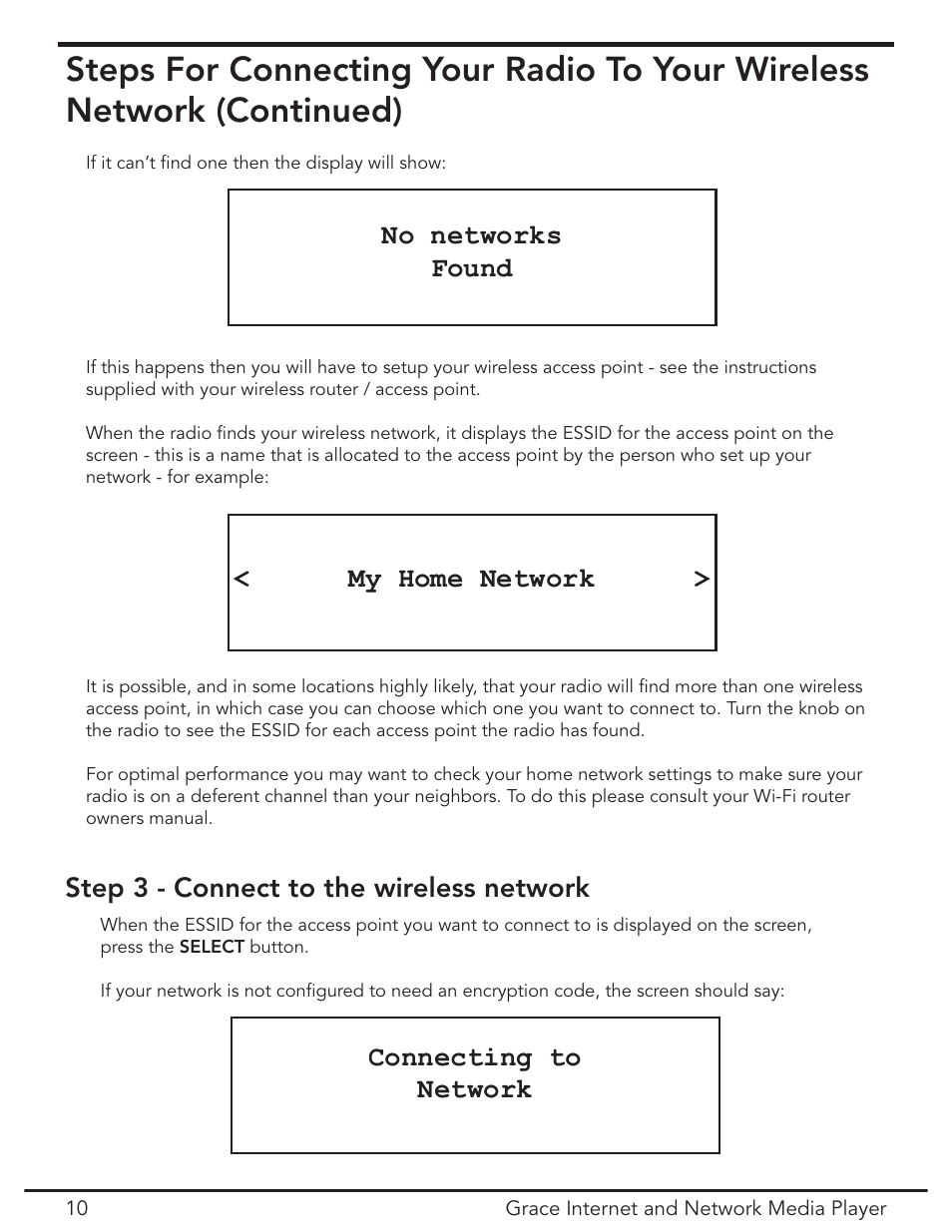 No networks found, My home network | Grace Digital GDI-IR3020 User Manual | Page 10 / 44
