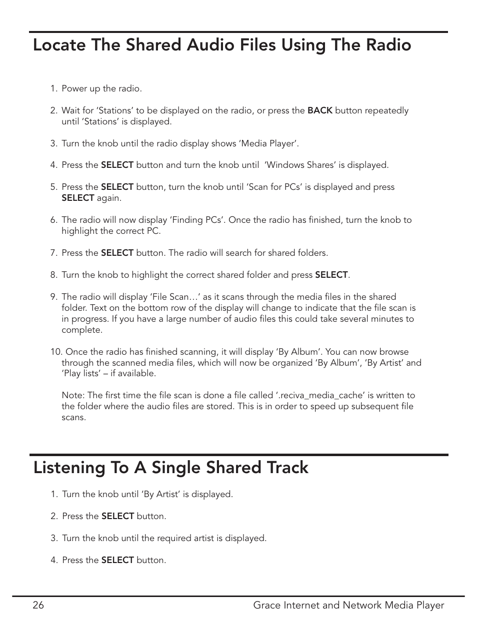 Locate the shared audio files using the radio, Listening to a single shared track | Grace Digital GDI-IR3020 User Manual | Page 26 / 44
