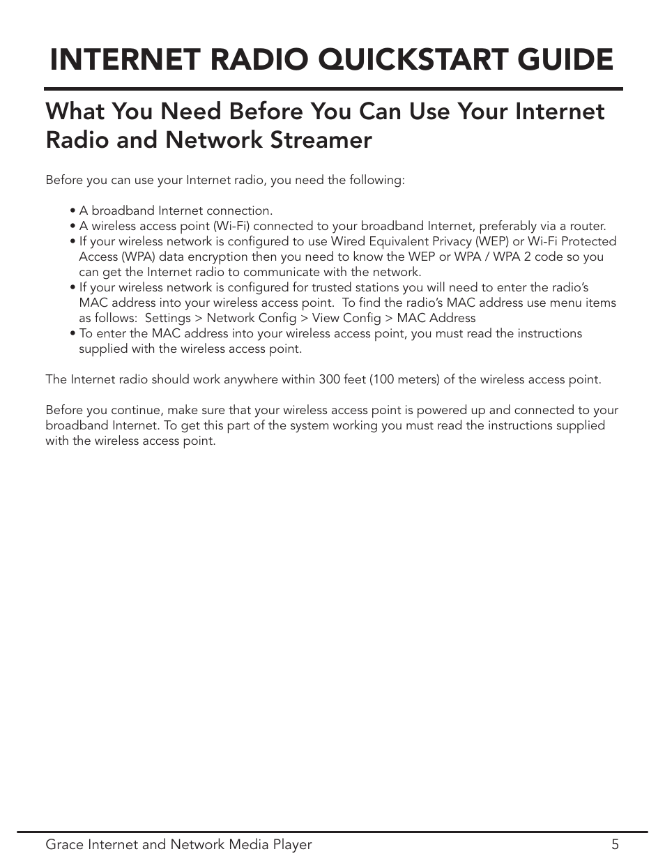 Internet radio quick start, Internet radio quickstart guide | Grace Digital GDI-IR3020 User Manual | Page 5 / 44