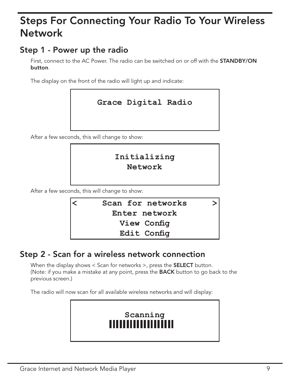 Connecting the radio to your wireless network | Grace Digital GDI-IR3020 User Manual | Page 9 / 44