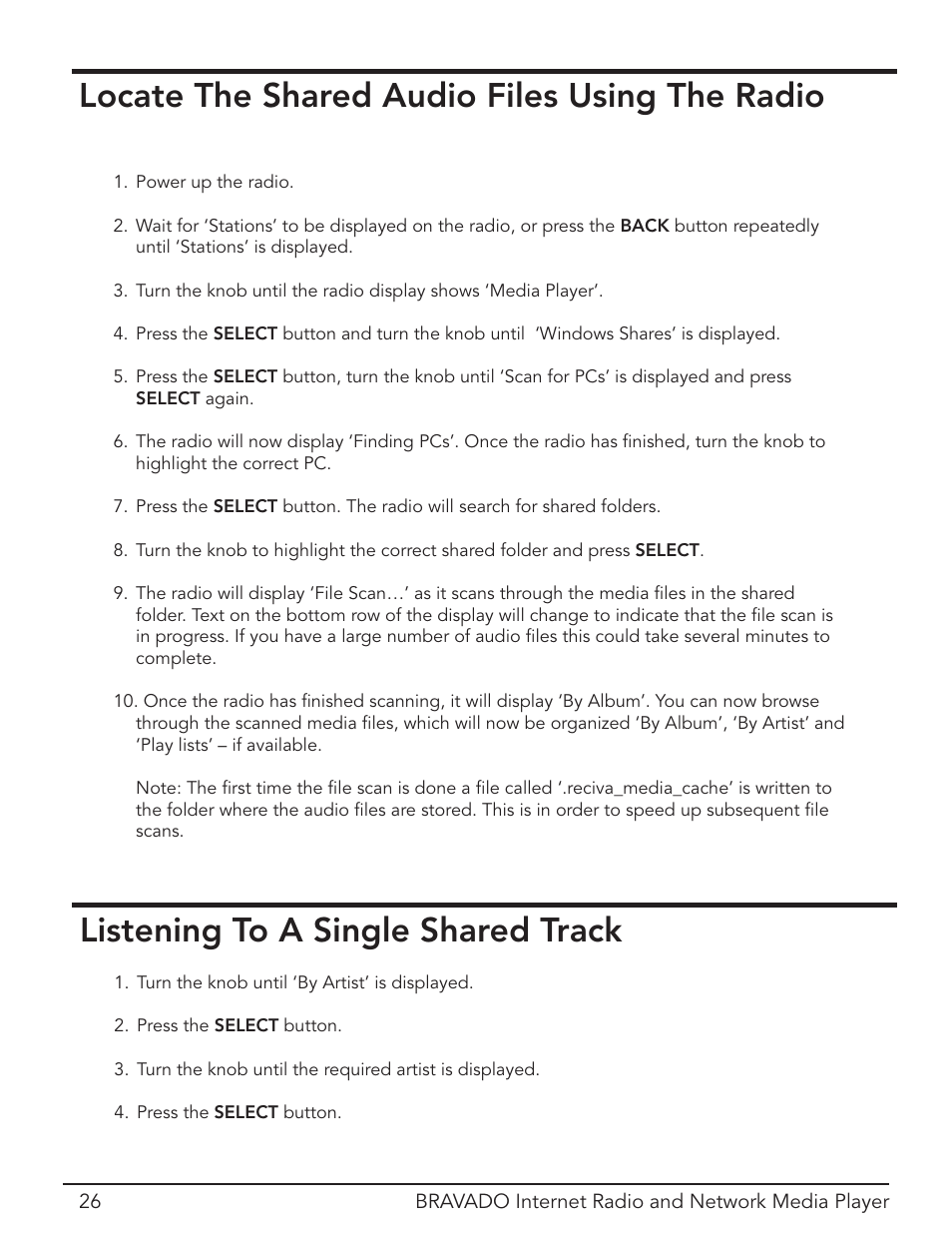 Locate the shared audio files using the radio, Listening to a single shared track | Grace Digital Bravado GDI-IRD4400M User Manual | Page 26 / 48