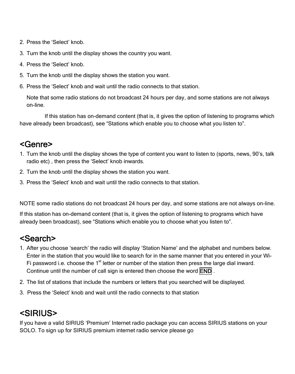 Genre, Search, Sirius | Grace Digital SOLO GDI-IRA500 User Manual | Page 18 / 51