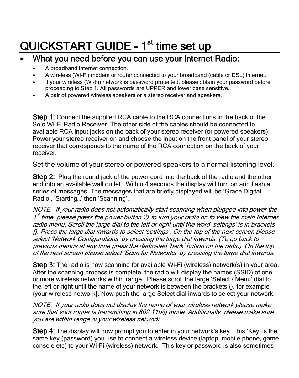 Quickstart guide - 1, Time set up | Grace Digital SOLO GDI-IRA500 User Manual | Page 2 / 51