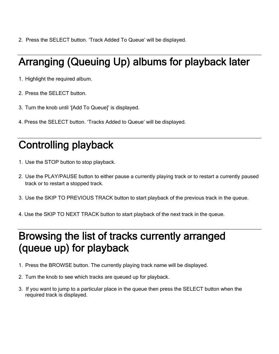 Arranging (queuing up) albums for playback later, Controlling playback | Grace Digital SOLO GDI-IRA500 User Manual | Page 34 / 51