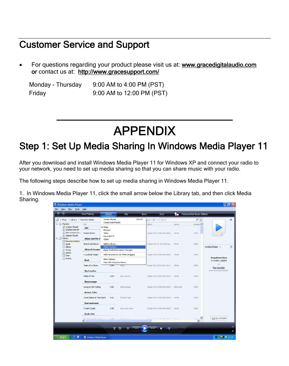 Customer service and support, Appendix | Grace Digital SOLO GDI-IRA500 User Manual | Page 47 / 51