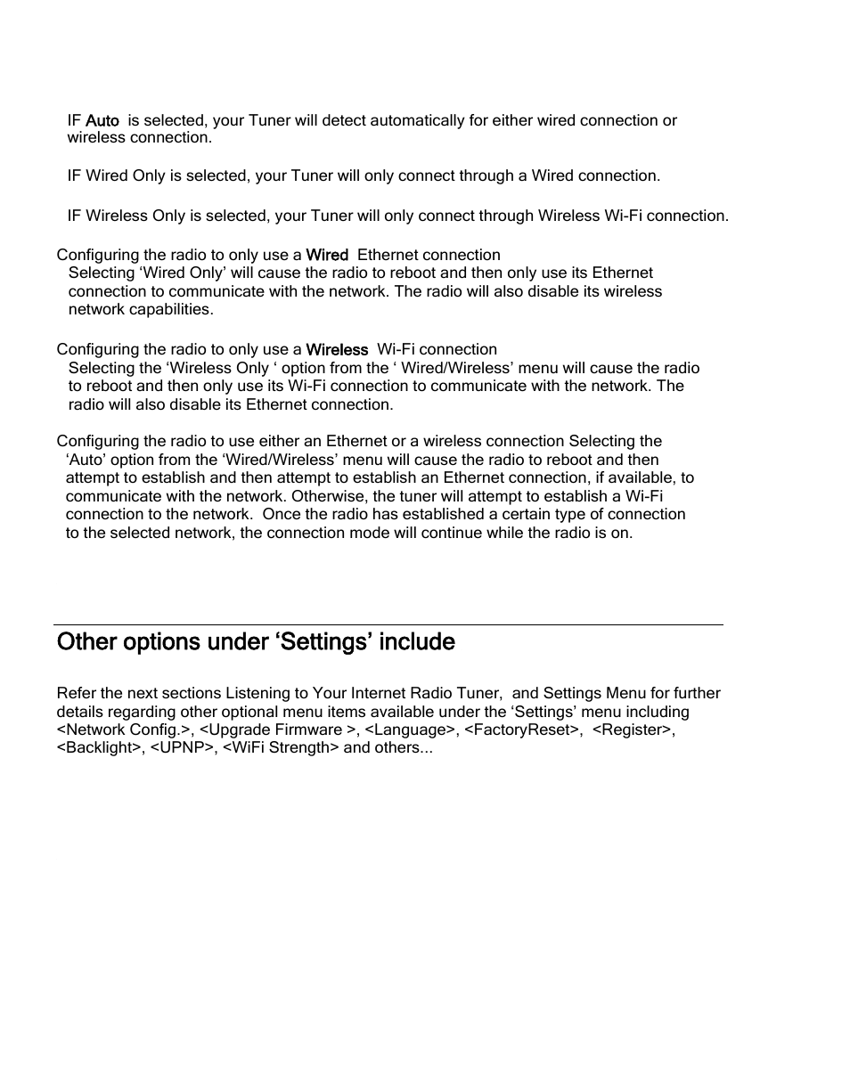 Other options under ‘settings’ include | Grace Digital TUNER GDI-IRDT200 User Manual | Page 16 / 51