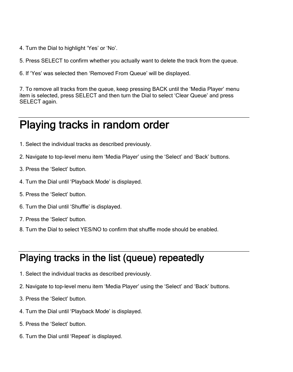 Playing tracks in random order, Playing tracks in the list (queue) repeatedly | Grace Digital TUNER GDI-IRDT200 User Manual | Page 40 / 51