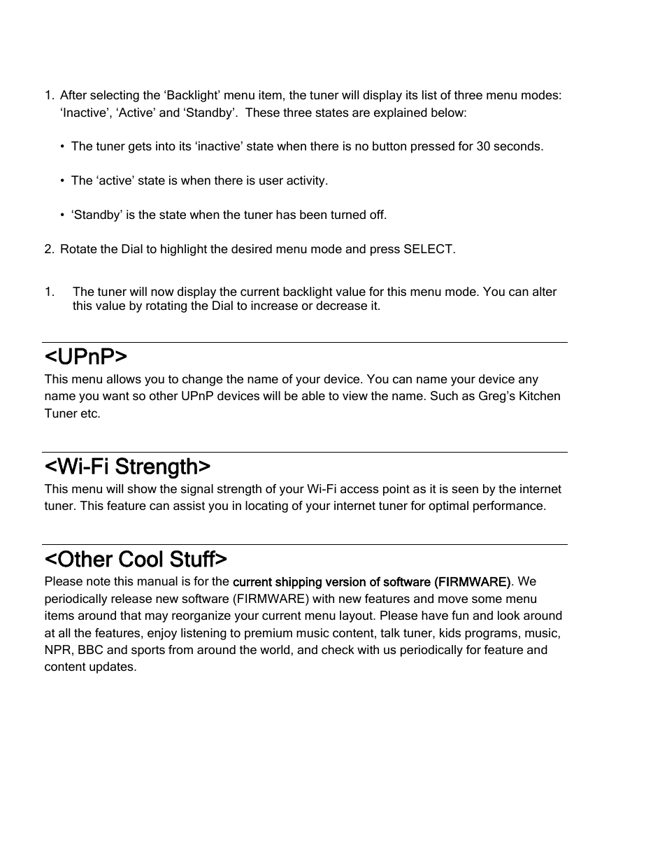 Upnp, Wi-fi strength, Other cool stuff | Grace Digital TUNER GDI-IRDT200 User Manual | Page 43 / 51