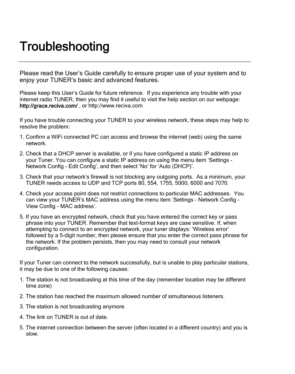 Troubleshooting | Grace Digital TUNER GDI-IRDT200 User Manual | Page 44 / 51