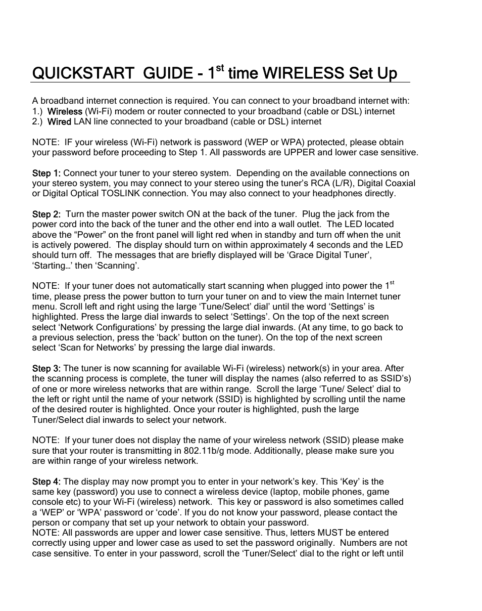 Quickstart, Guide - 1, Time wireless set up | Grace Digital TUNER GDI-IRDT200 User Manual | Page 7 / 51