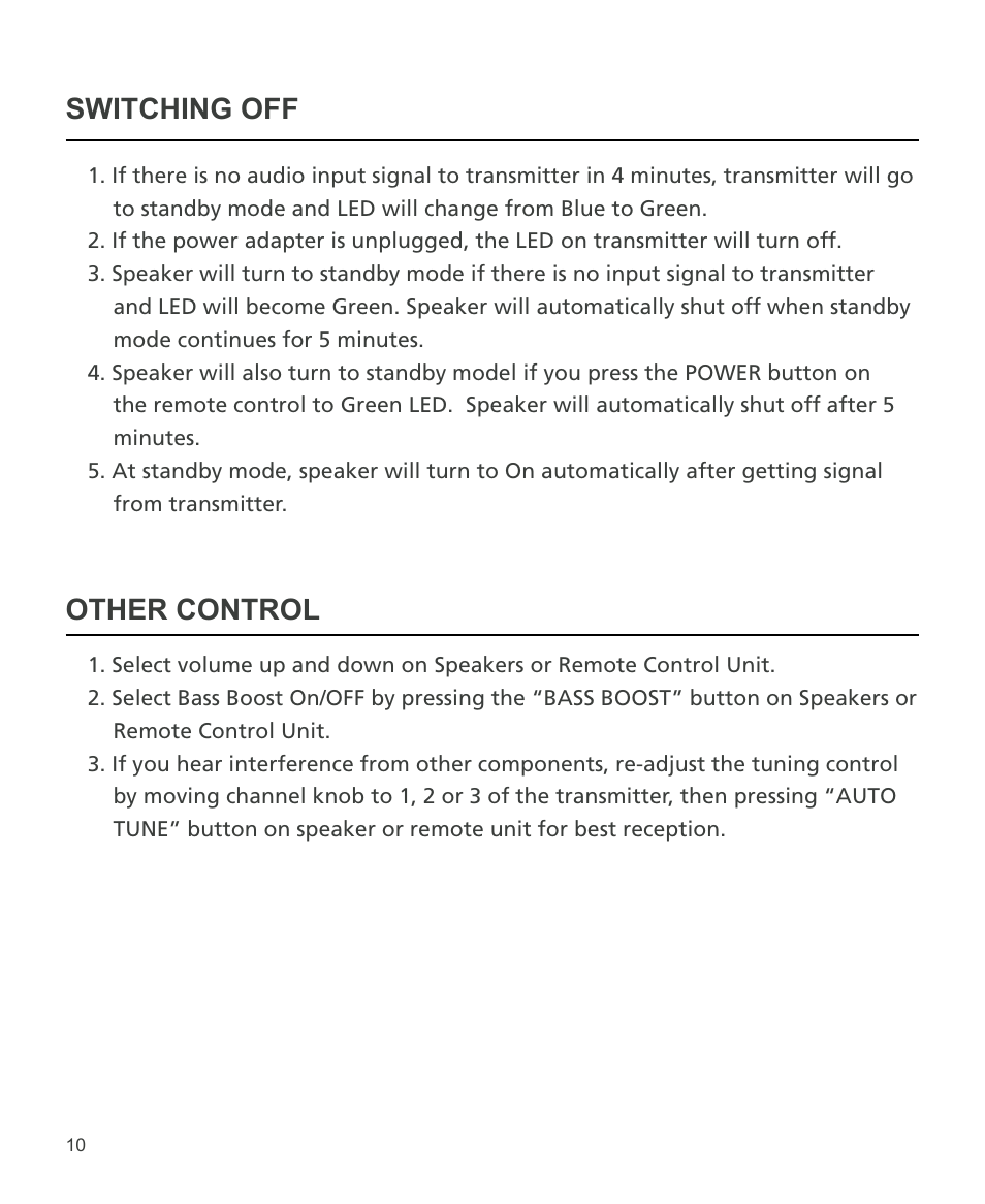 Switching off other control | Grace Digital Schooners SCN300W User Manual | Page 10 / 13