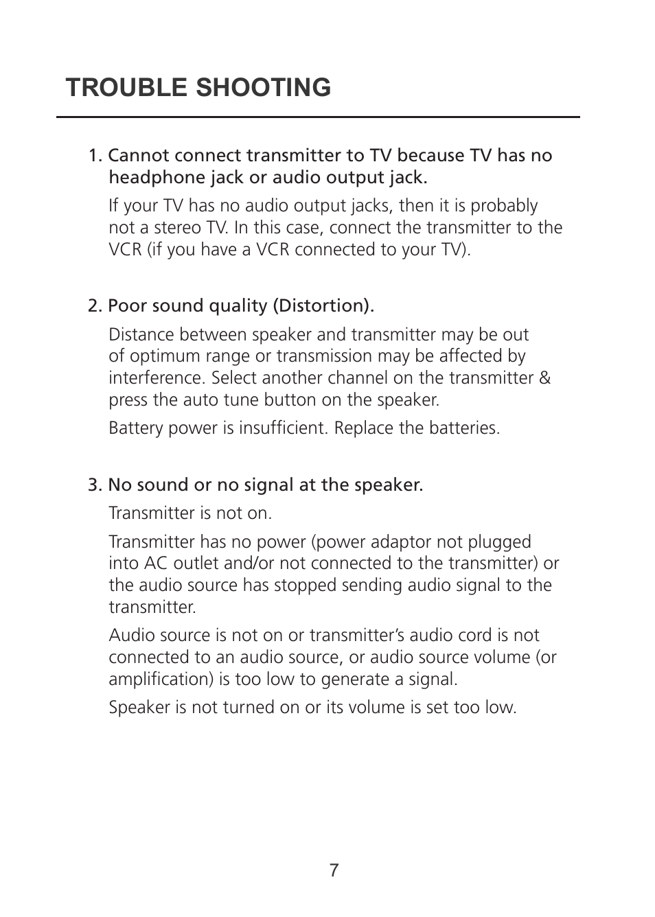 Trouble shooting | Grace Digital Mini-Bullets WPBULLET User Manual | Page 7 / 9