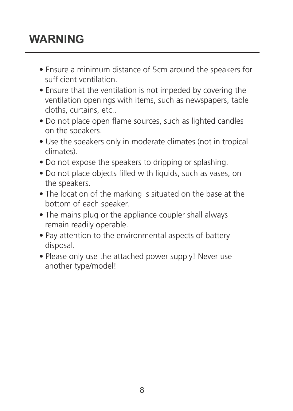 Warning | Grace Digital Mini-Bullets WPBULLET User Manual | Page 8 / 9