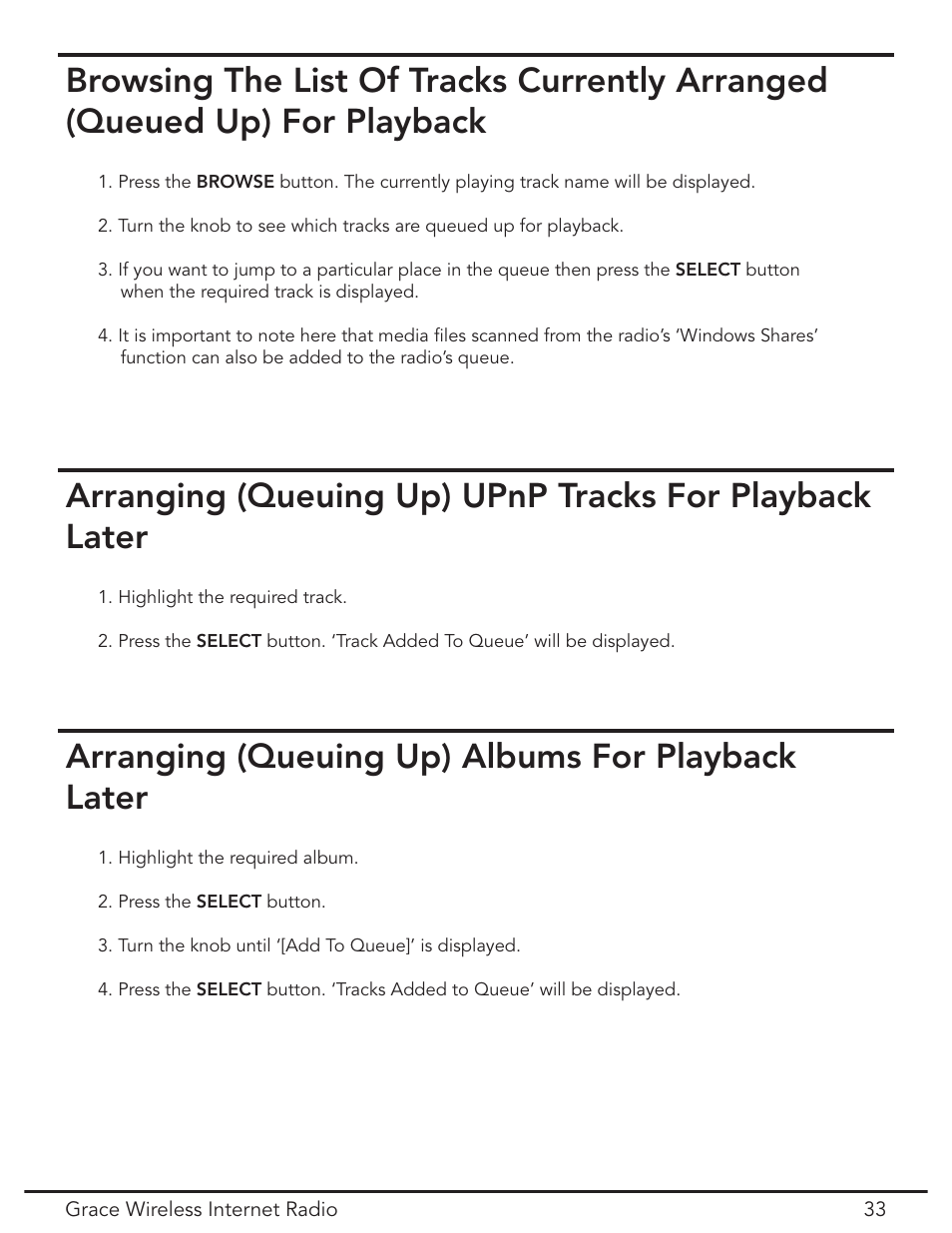 Arranging (queuing up) albums for playback later | Grace Digital GDI-IR2000 User Manual | Page 33 / 44