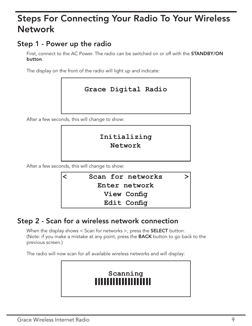 Connecting the radio to your wireless network | Grace Digital GDI-IR2000 User Manual | Page 9 / 44