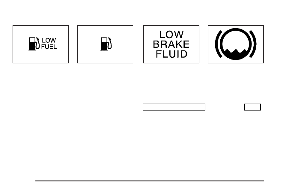 Low fuel warning message, Low brake fluid warning message | GM None Pontiac Aztek User Manual | Page 176 / 462