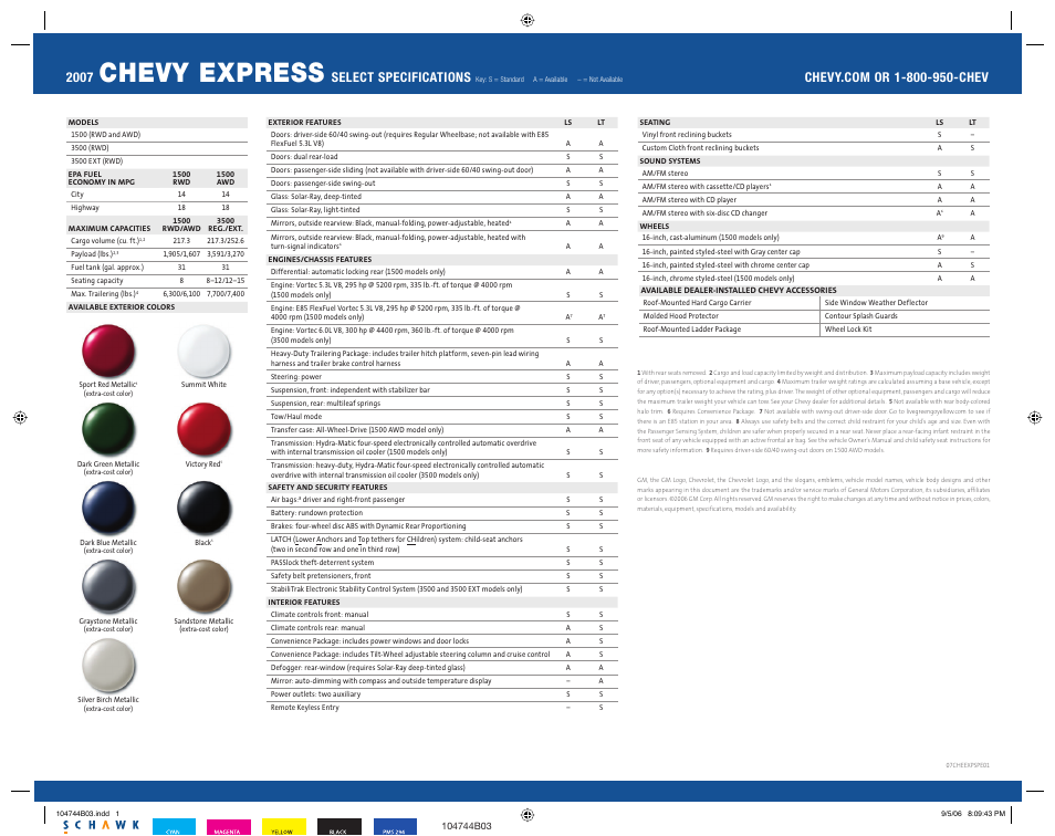 Chevy express, Select specifications | GM Express 3500 User Manual | Page 2 / 2