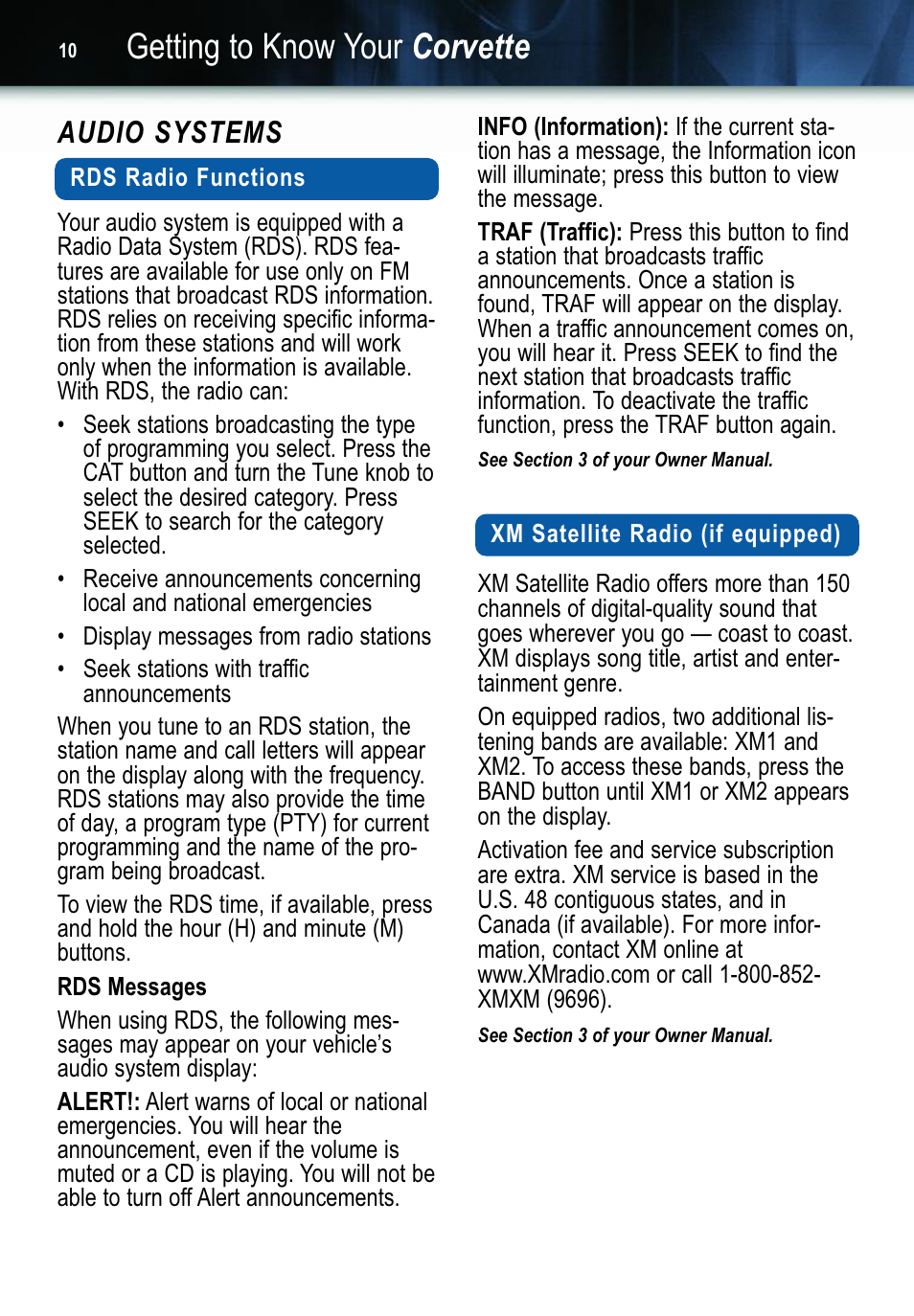 Getting to know your corvette, Audio systems | GM 2006 Corvette User Manual | Page 10 / 20