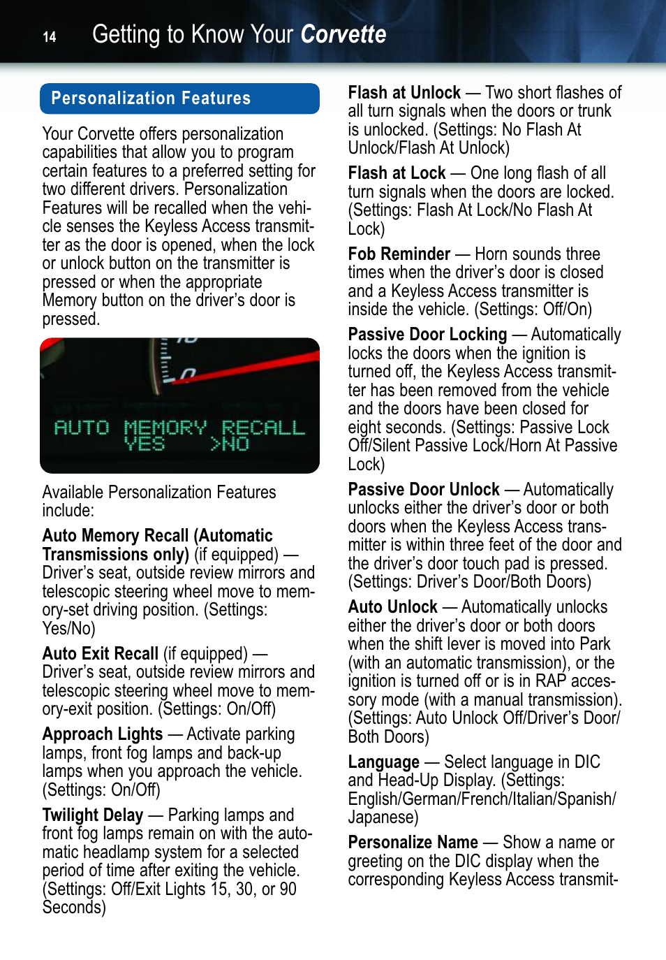 Getting to know your corvette | GM 2006 Corvette User Manual | Page 14 / 20