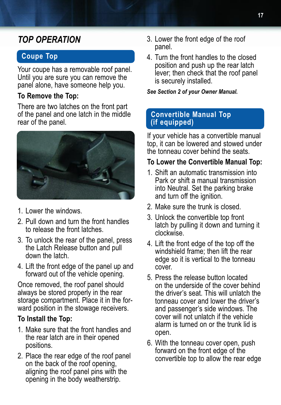 Top operation | GM 2006 Corvette User Manual | Page 17 / 20