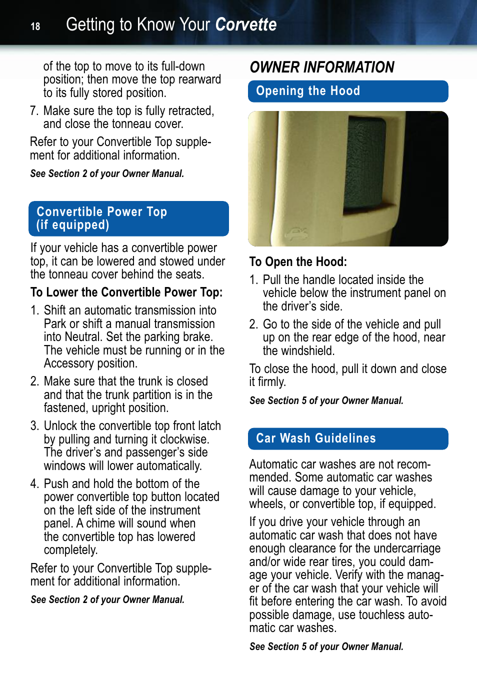 Getting to know your corvette, Owner information | GM 2006 Corvette User Manual | Page 18 / 20