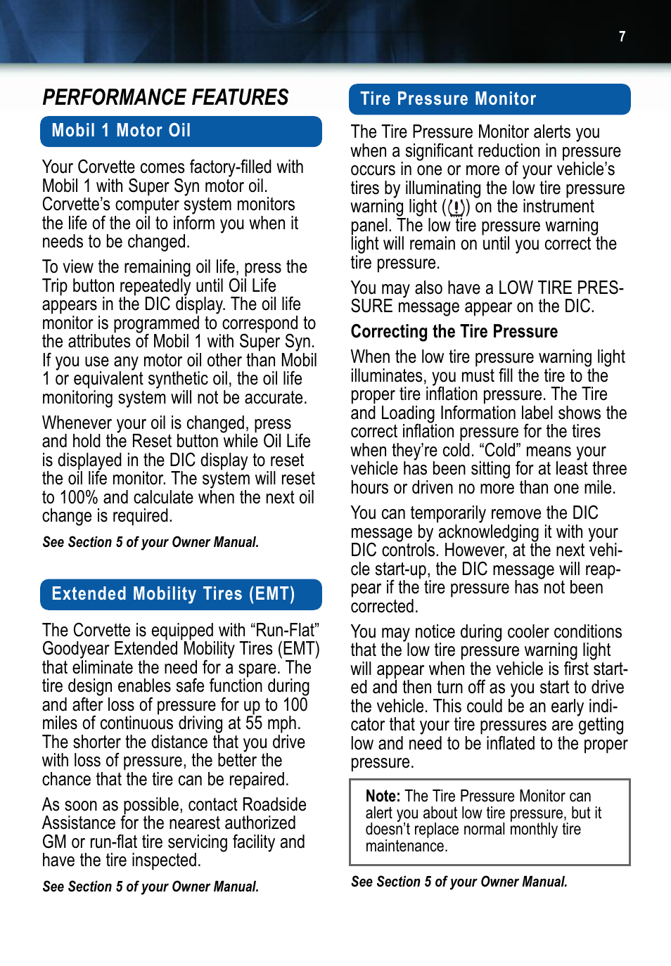 Performance features | GM 2006 Corvette User Manual | Page 7 / 20