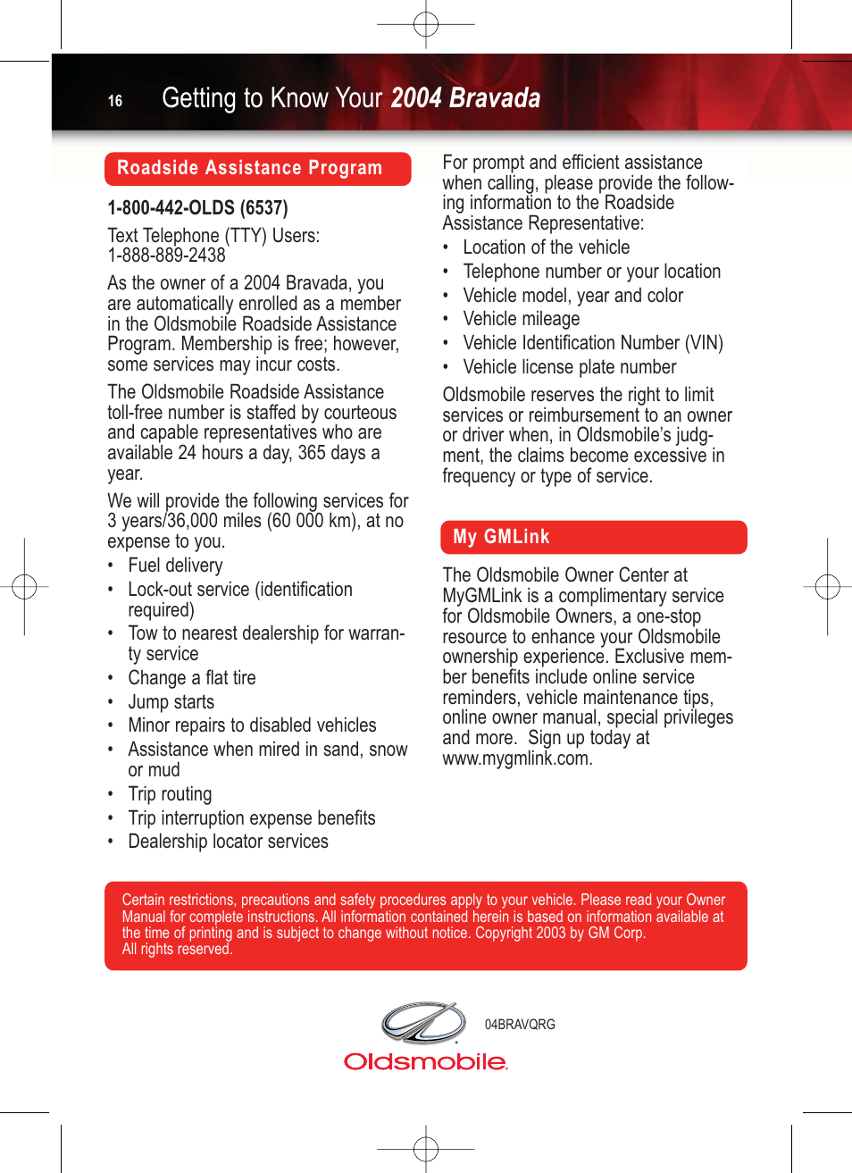 Getting to know your 2004 bravada | GM Bravada 2004 User Manual | Page 16 / 16