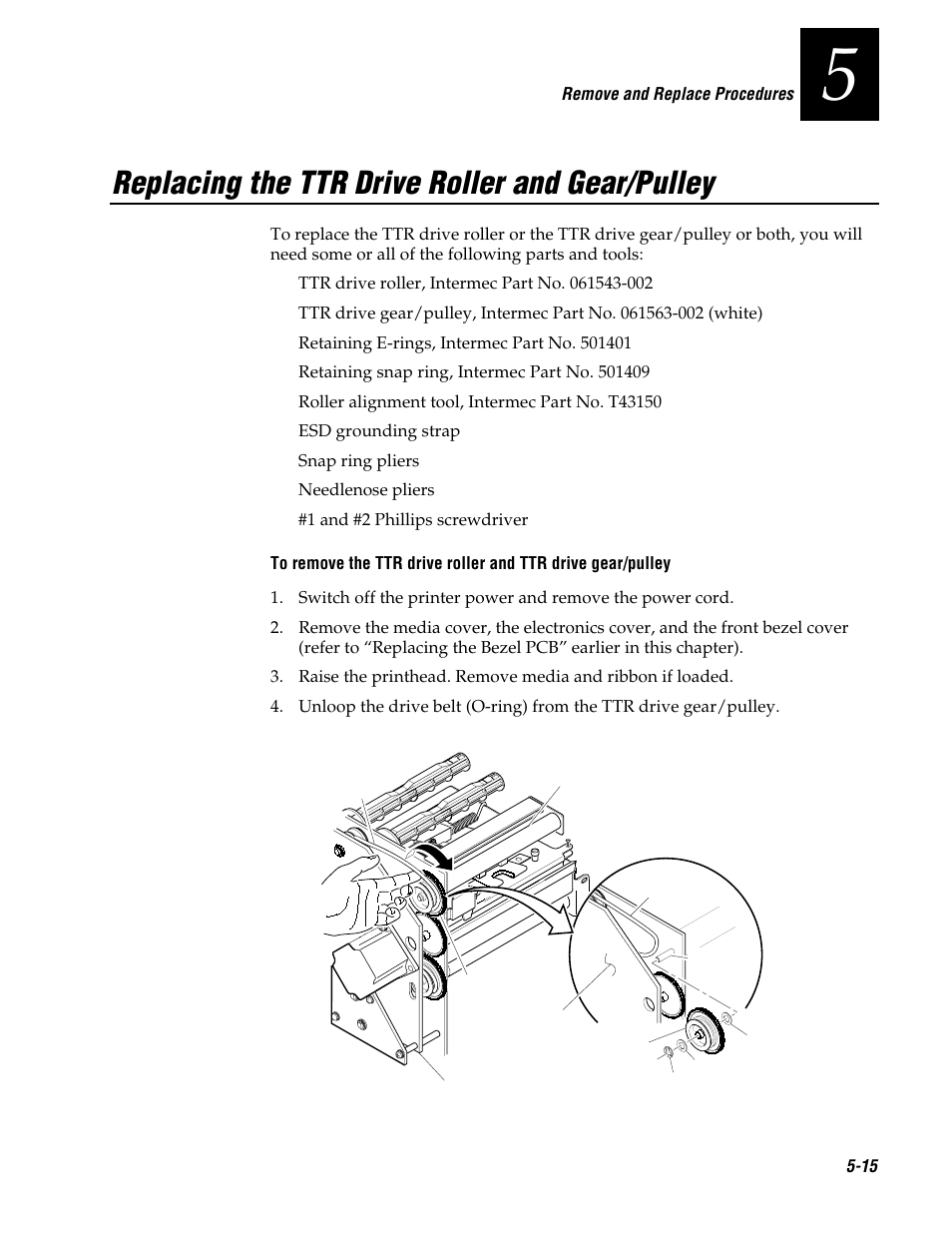 Replacing the ttr drive roller and gear/pulley | Genicom 3600 User Manual | Page 101 / 174