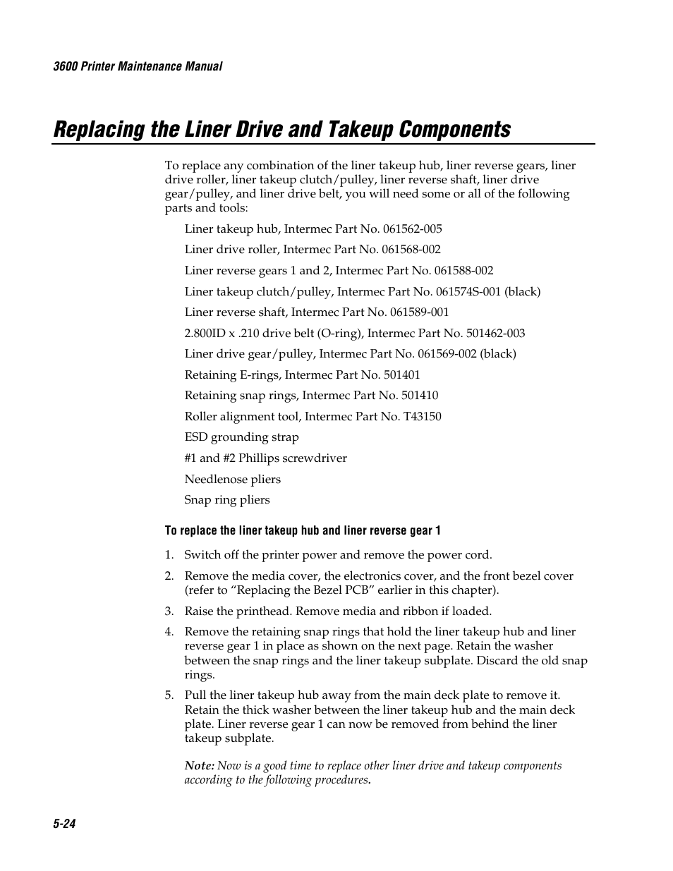 Replacing the liner drive and takeup components | Genicom 3600 User Manual | Page 110 / 174