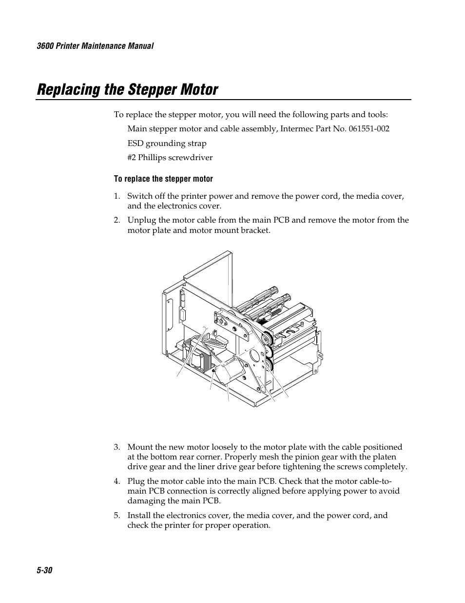 Replacing the stepper motor | Genicom 3600 User Manual | Page 116 / 174