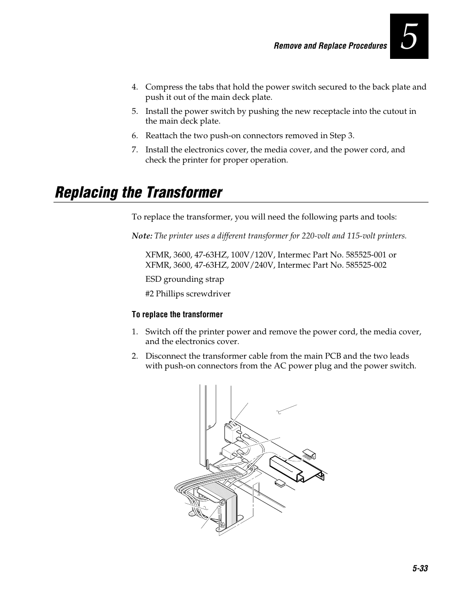 Replacing the transformer | Genicom 3600 User Manual | Page 119 / 174